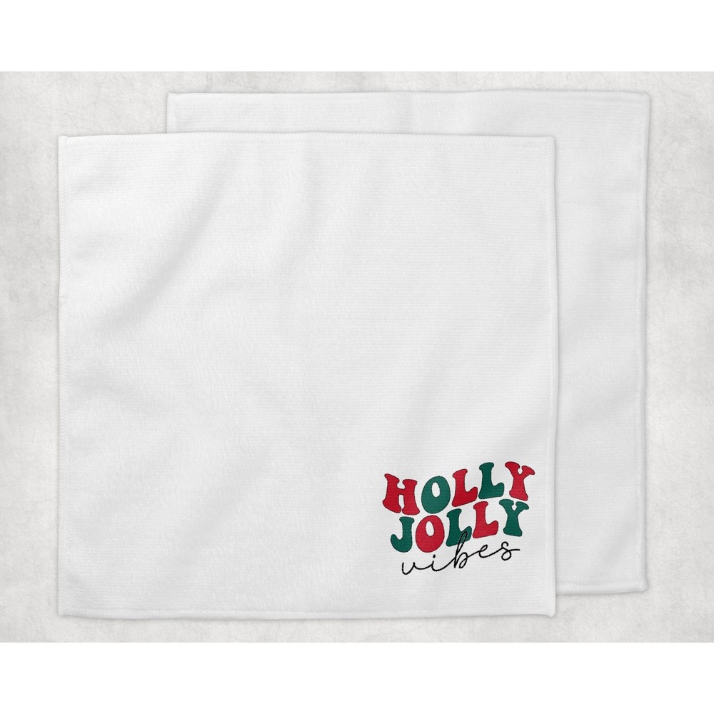 Holly Jolly Vibes Cursive Funny Christmas Hand Towel